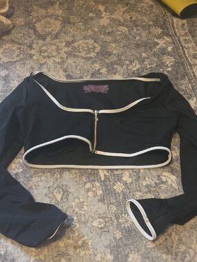 Victoria's Secret Black Crop Zip-Front Top with White Trim